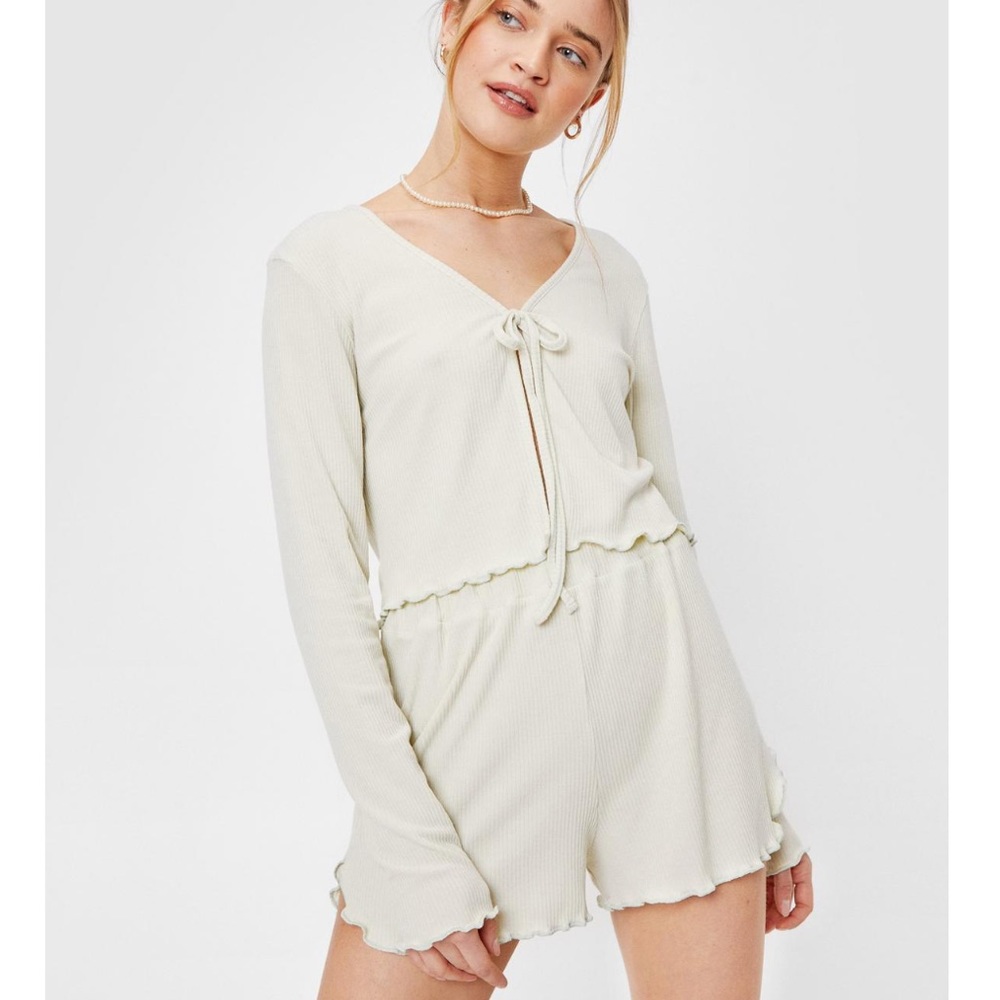 Ribbed Tie Cardigan and Shorts Set - Picture 3 of 5